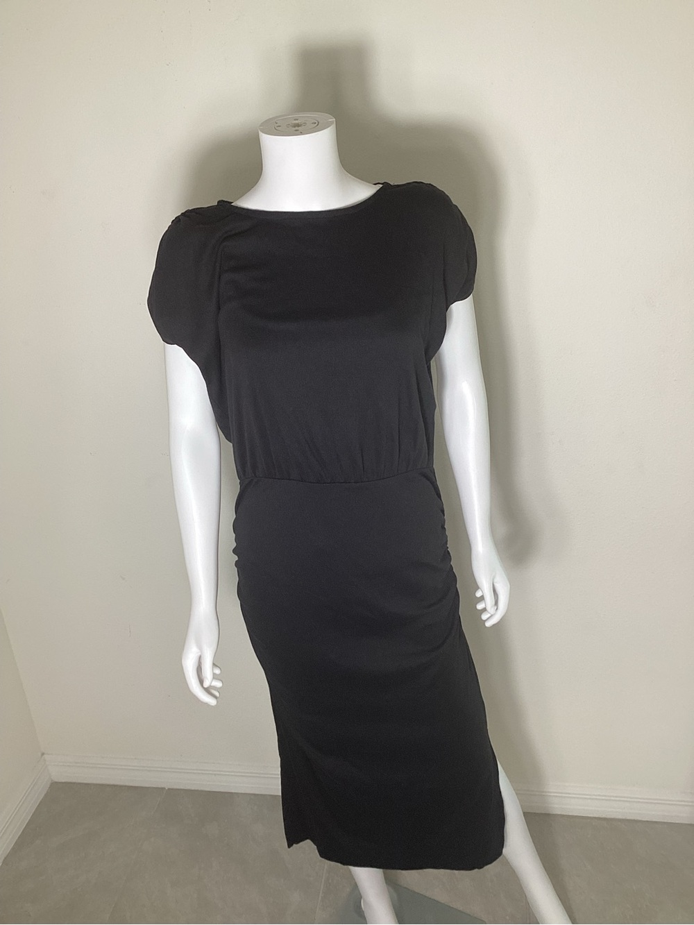 Michael Stars Hannah Midi Dress Black Ruched Size M NWT